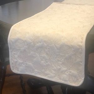 NWT Sage & Oak Decorative Table Runner Gold Stitch Leaves Beige 70 inches